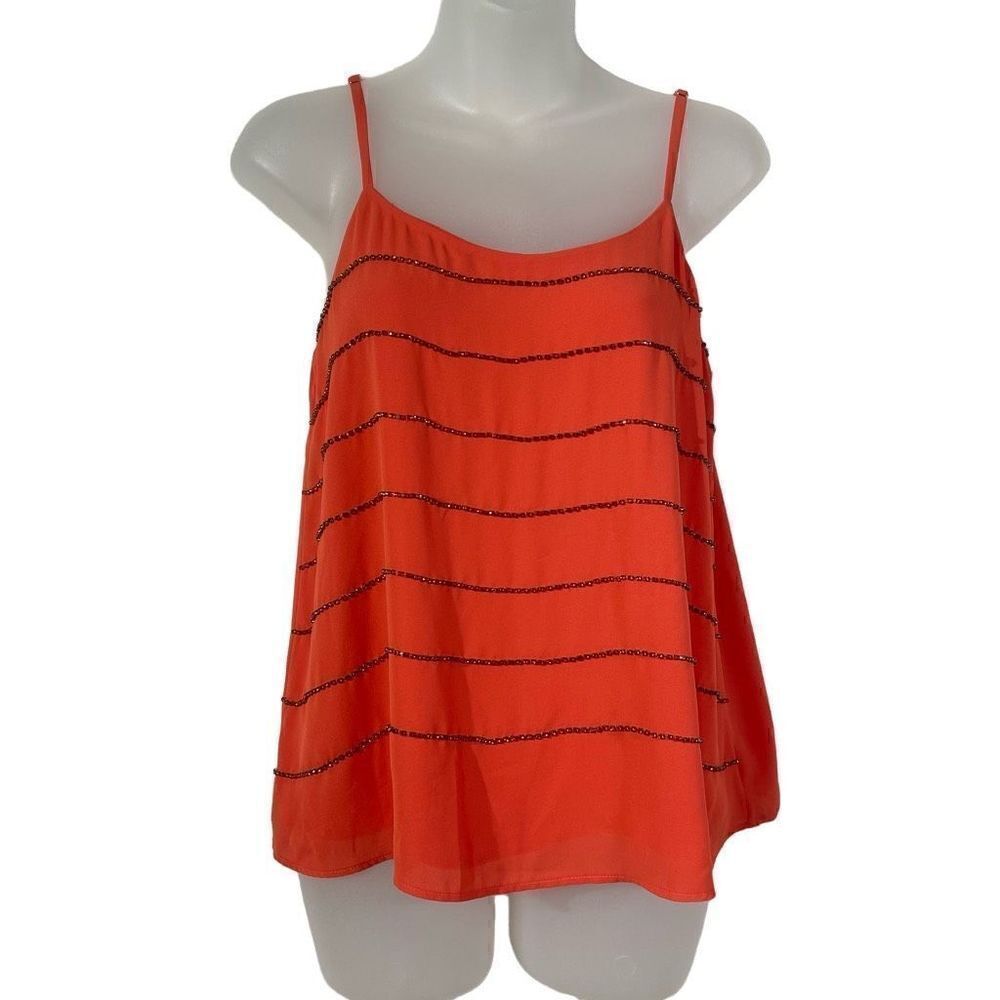 Sam EdelmanĀ Women's Rhinestone Spaghetti Strap TankāTopsāOrangeāSizeāSmall